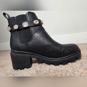 Elegant Black Ankle Boots with Gemstone Accents